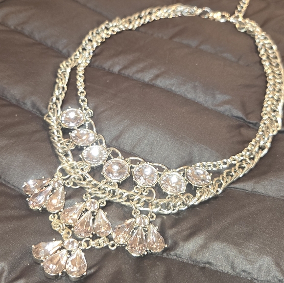 Vintage Victorian gem necklace bib crystal silver chain statement piece - Picture 2 of 10